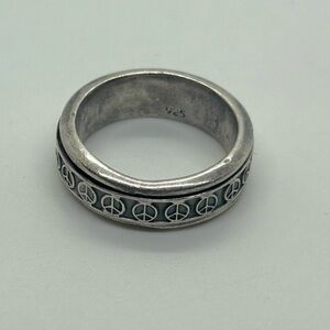 Vintage 925 Sterling Silver Mexico Peace Symbol Rotating Band Ring Size 8